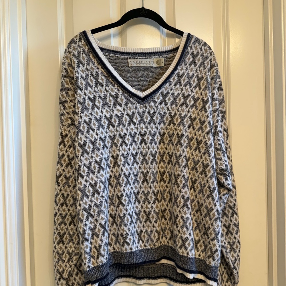 Crossings Fine Line Vintage V-Neck Cotton Grandpa Sweater